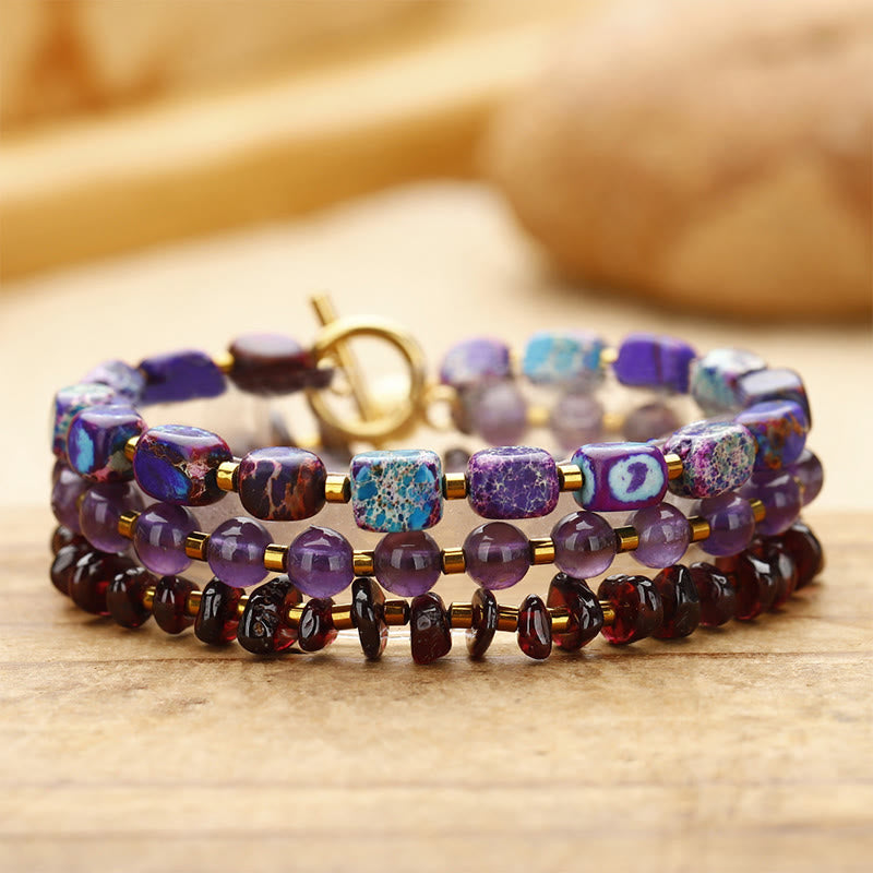 KarmaRipple's Amethyst Garnet Emperor Stone Communication Triple Wrap Bracelet p12