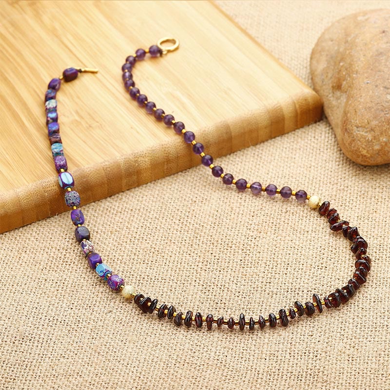 KarmaRipple's Amethyst Garnet Emperor Stone Communication Triple Wrap Bracelet p3