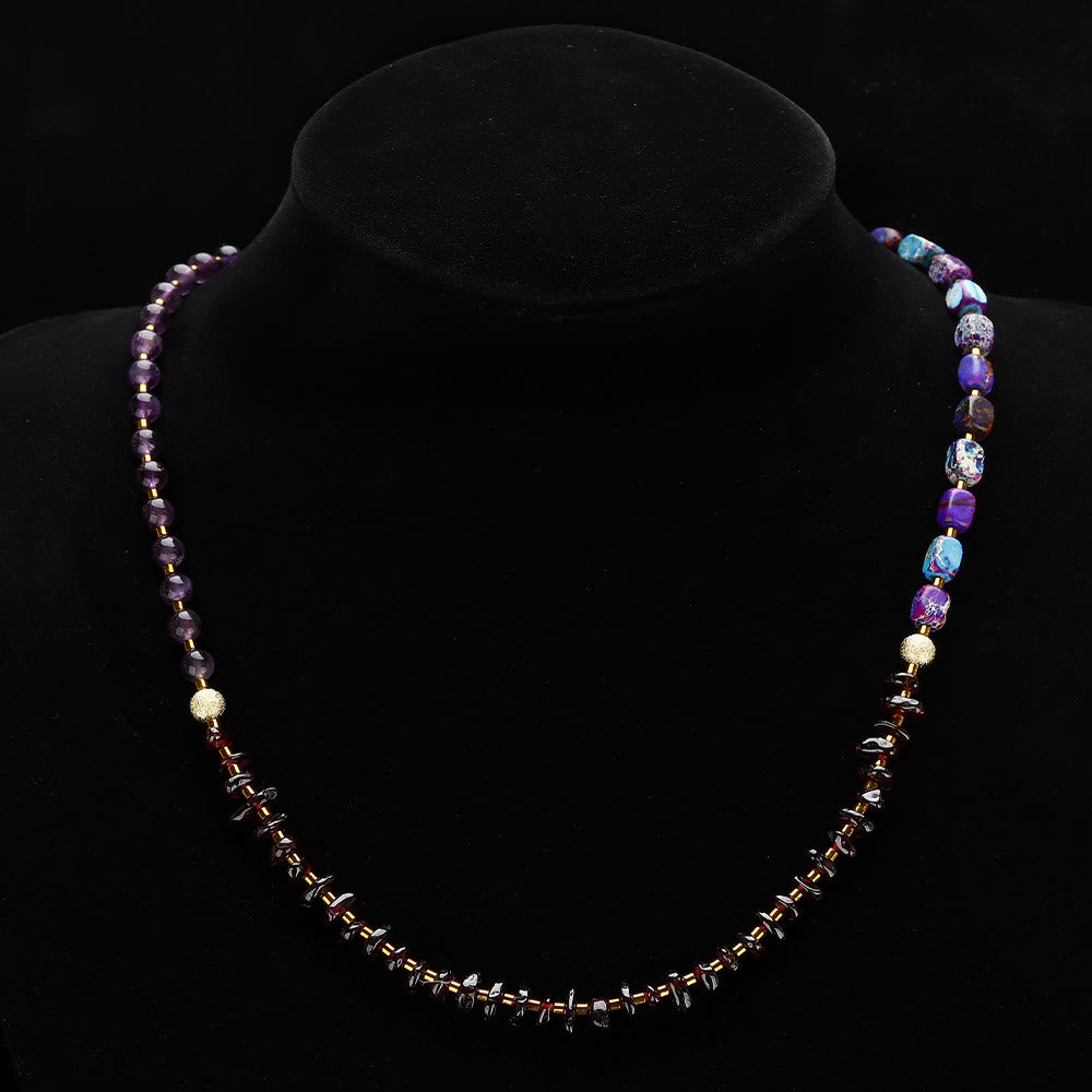 KarmaRipple's Amethyst Garnet Emperor Stone Communication Triple Wrap Bracelet p10