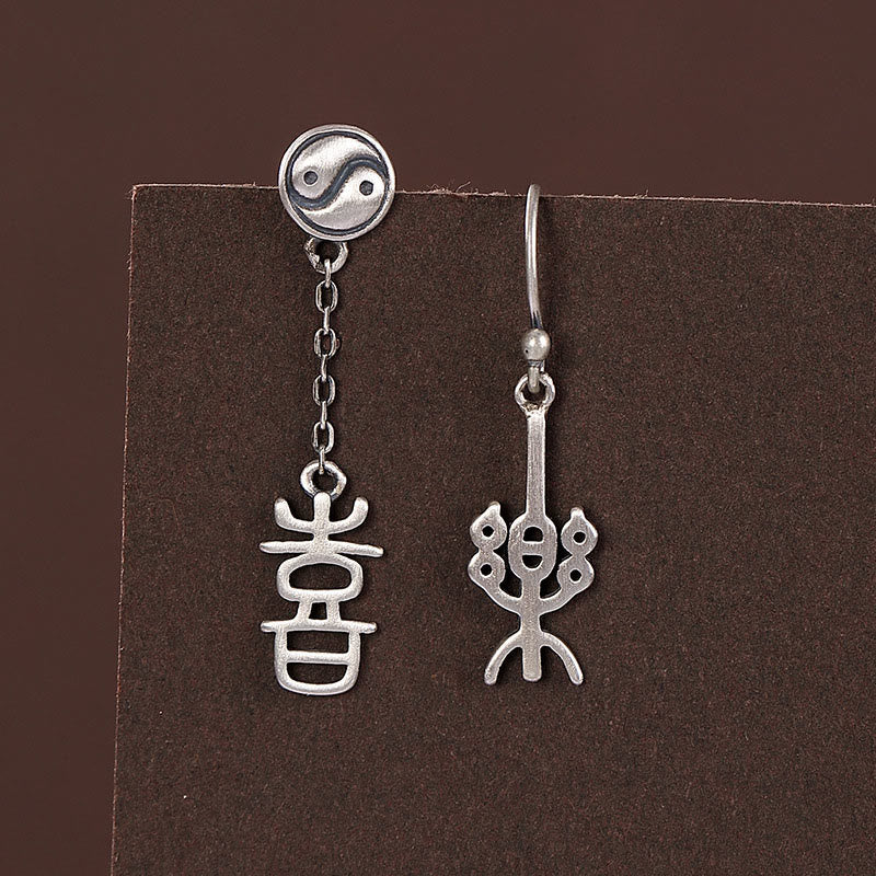 KarmaRipple's 925 Sterling Silver Chinese Character 'Ping An' 'Xi Le' Protection Earrings p2