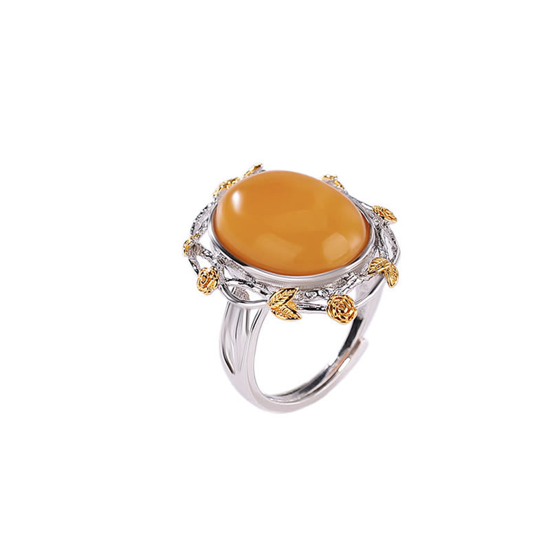 KarmaRipple's 990 Sterling Silver Plated Gold Amber Focus Adjustable Ring p5
