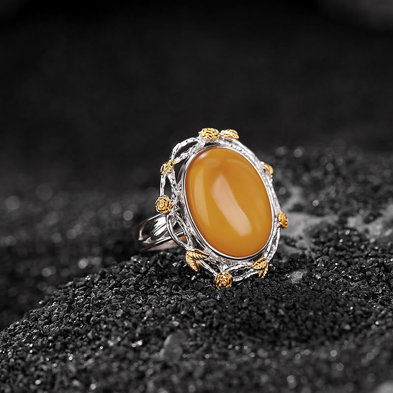 KarmaRipple's 990 Sterling Silver Plated Gold Amber Focus Adjustable Ring p9