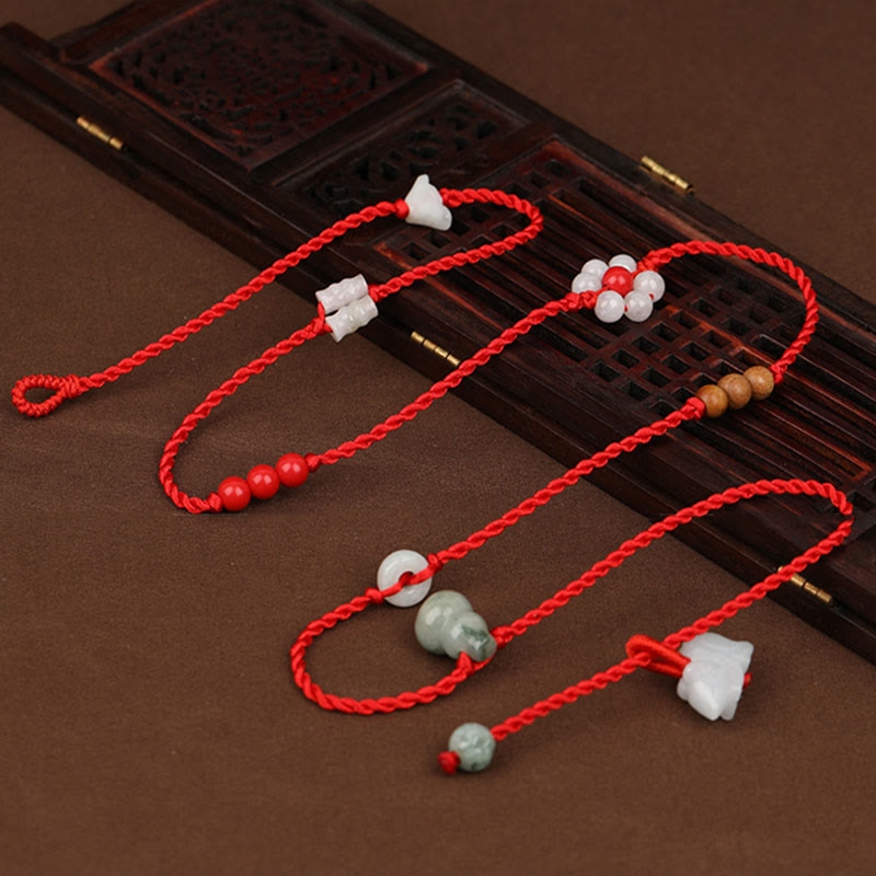 KarmaRipple's Chinese Zodiac Peach Wood Blessing Red String Belly Chain p16