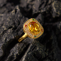 KarmaRipples authentischer Bernstein-Blumen-Quadrat-Stützring mit Diamanten