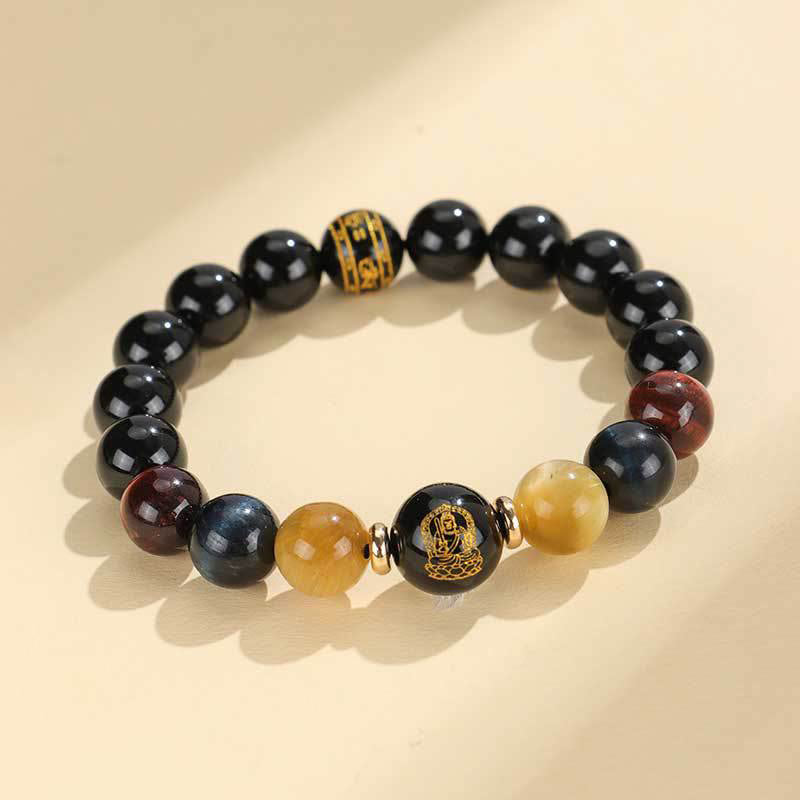 KarmaRipple's Black Onyx Tiger Eye Om Mani Padme Hum Chinese Zodiac Natal Buddha Support Bracelet p2