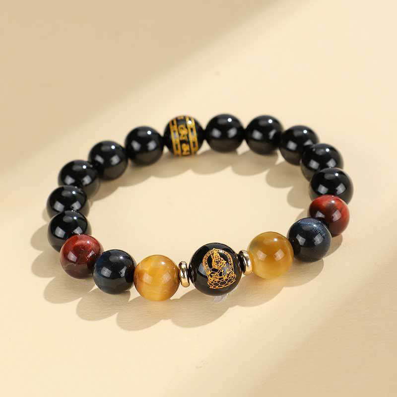 KarmaRipple's Black Onyx Tiger Eye Om Mani Padme Hum Chinese Zodiac Natal Buddha Support Bracelet p29