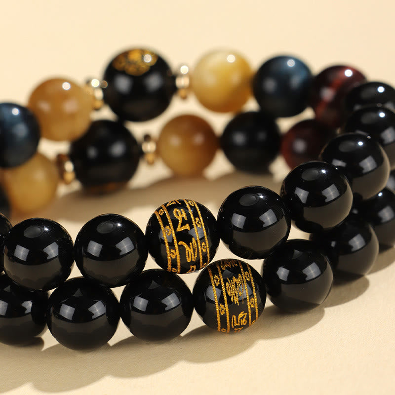 KarmaRipple's Black Onyx Tiger Eye Om Mani Padme Hum Chinese Zodiac Natal Buddha Support Bracelet p23