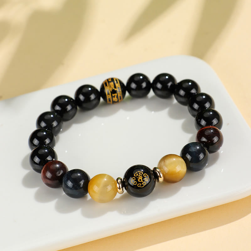 KarmaRipple's Black Onyx Tiger Eye Om Mani Padme Hum Chinese Zodiac Natal Buddha Support Bracelet p20
