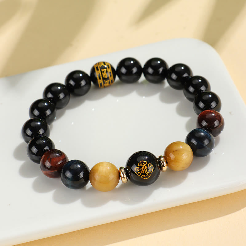 KarmaRipple's Black Onyx Tiger Eye Om Mani Padme Hum Chinese Zodiac Natal Buddha Support Bracelet p26