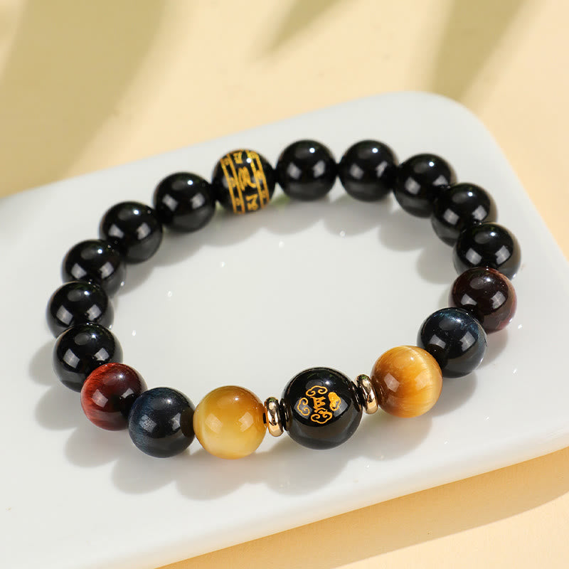 KarmaRipple's Black Onyx Tiger Eye Om Mani Padme Hum Chinese Zodiac Natal Buddha Support Bracelet p16