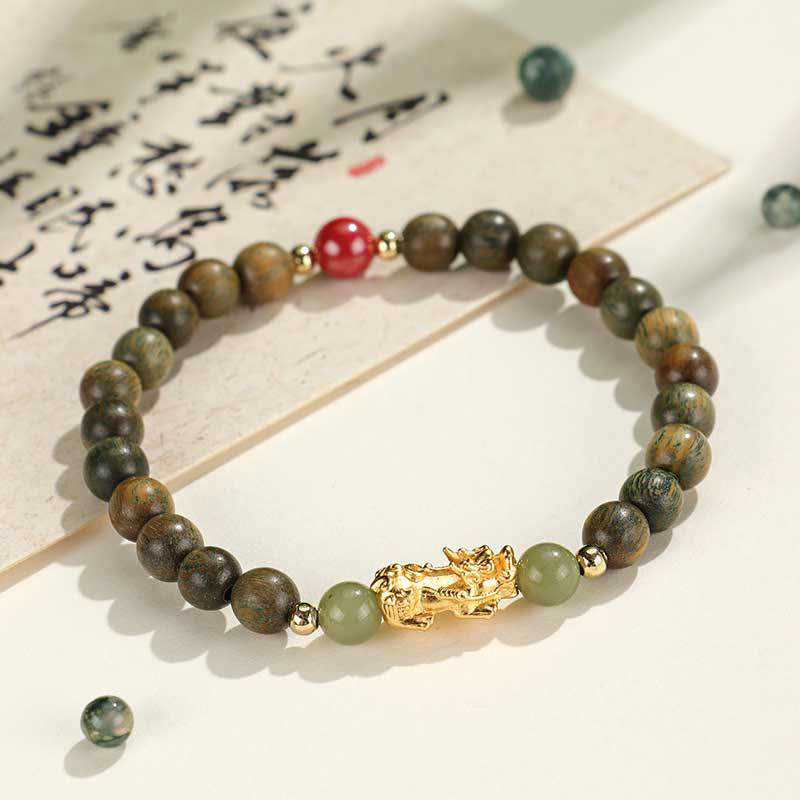 KarmaRipple's 999 Sterling Silver Sandalwood Ebony Wood Small Leaf Red Sandalwood Hetian Jade Cinnabar PiXiu Wealth Bracelet p5