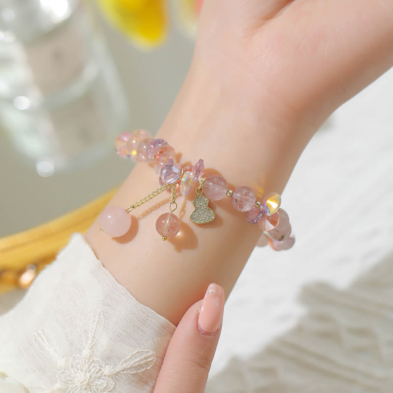 KarmaRipple's Strawberry Quartz Gemstone Gourd Positive Bracelet p16