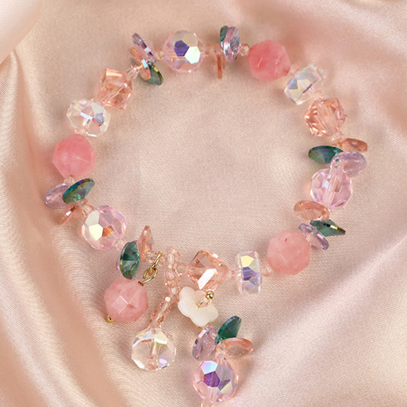 KarmaRipple's Pink Gemstone Green Gemstone Ivory Gemstone Flower Warmth Bracelet p21