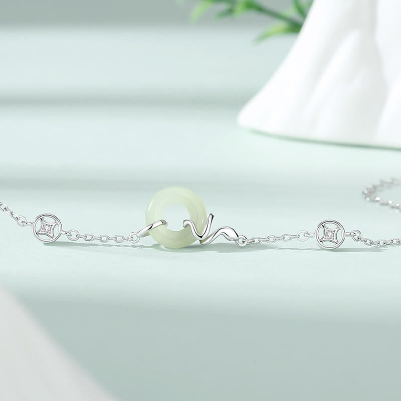 KarmaRipple's 925 Sterling Silver Hetian Jade Peace Buckle Year Of The Snake Fortune Bracelet p3
