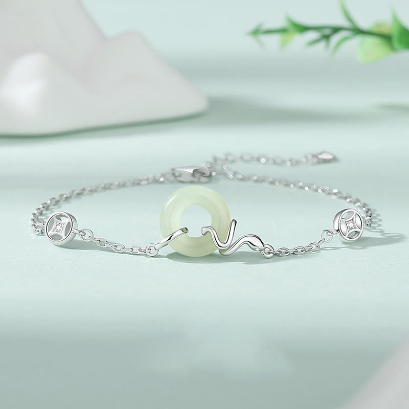 KarmaRipple's 925 Sterling Silver Hetian Jade Peace Buckle Year Of The Snake Fortune Bracelet p12