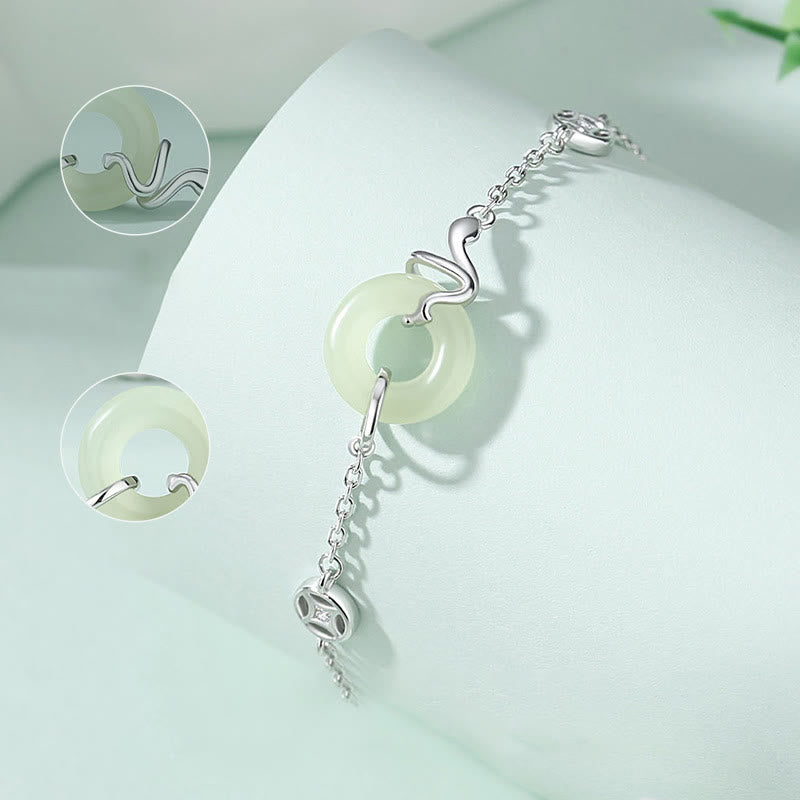 KarmaRipple's 925 Sterling Silver Hetian Jade Peace Buckle Year Of The Snake Fortune Bracelet p4