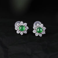 KarmaRipples 925 Sterling Silber Ohrringe mit runder Jadeblüte zum Thema Wohlstand