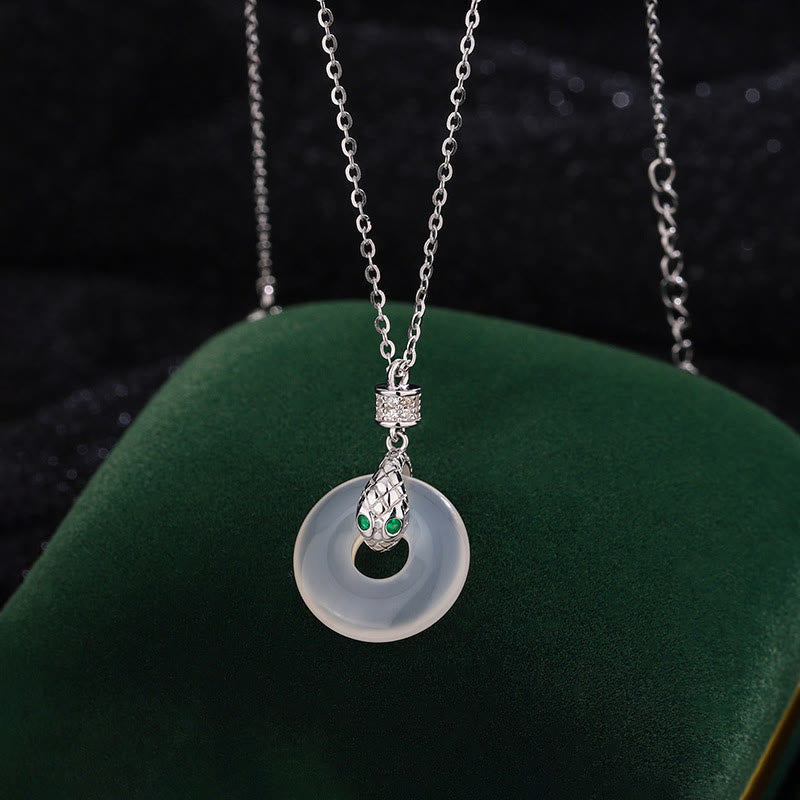 KarmaRipple's 999 Sterling Silver Chalcedony Peace Buckle Year Of The Snake Balancing Pendant Necklace p1