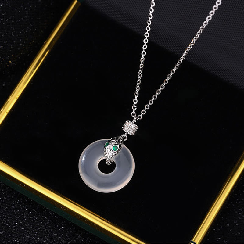 KarmaRipple's 999 Sterling Silver Chalcedony Peace Buckle Year Of The Snake Balancing Pendant Necklace p3
