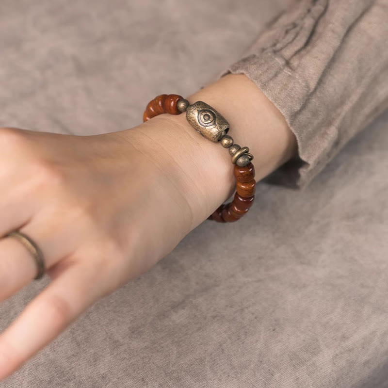 KarmaRipple's Yak Bone Dzi Shape Bronze Cone Necklace Strength Bracelet p11