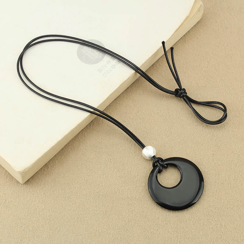 KarmaRipple's Black Obsidian Liuli Picture Stone Bronze Fulfilment Pendant Necklace p16
