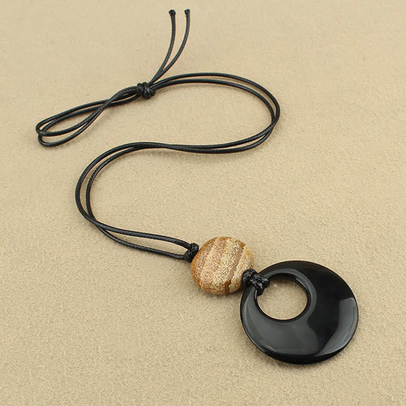 KarmaRipple's Black Obsidian Liuli Picture Stone Bronze Fulfilment Pendant Necklace p8