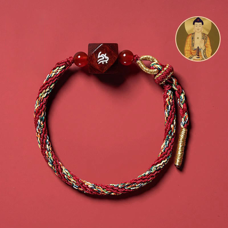 KarmaRipple's Chinese Zodiac Natal Buddha Small Leaf Red Sandalwood Red String Protection Bracelet p30