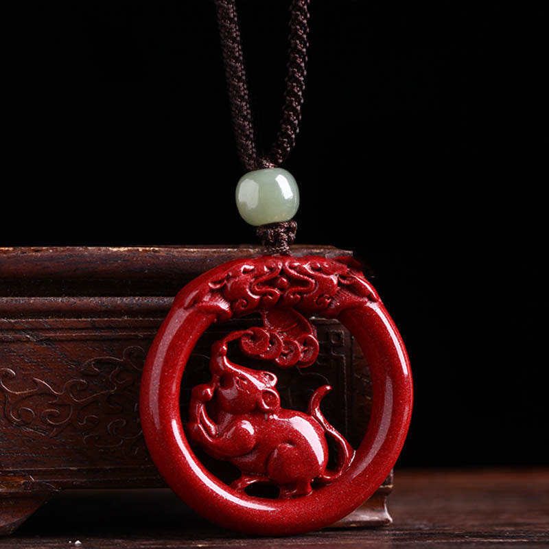 KarmaRipple's Chinese Zodiac Cinnabar Hetian Jade Peace Buckle Calm Pendant Necklace p39