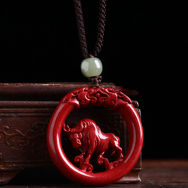 KarmaRipple's Chinese Zodiac Cinnabar Hetian Jade Peace Buckle Calm Pendant Necklace p5
