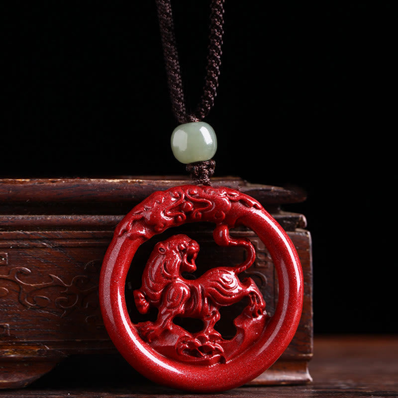 KarmaRipple's Chinese Zodiac Cinnabar Hetian Jade Peace Buckle Calm Pendant Necklace p43