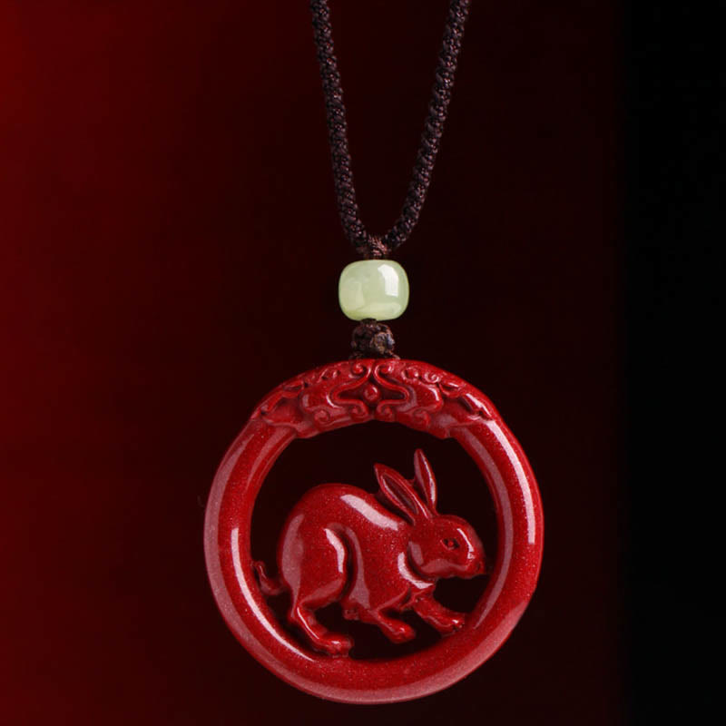 KarmaRipple's Chinese Zodiac Cinnabar Hetian Jade Peace Buckle Calm Pendant Necklace p9