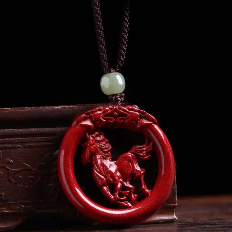 KarmaRipple's Chinese Zodiac Cinnabar Hetian Jade Peace Buckle Calm Pendant Necklace p13