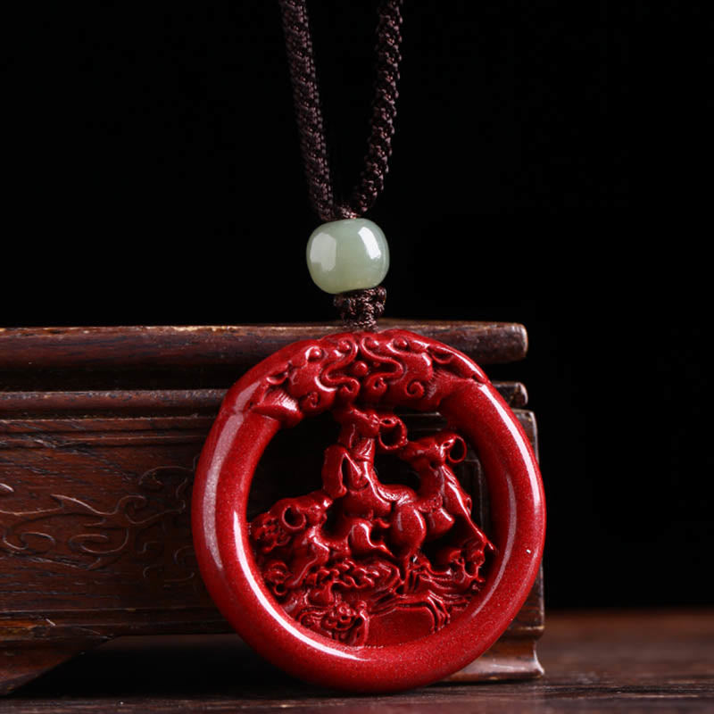 KarmaRipple's Chinese Zodiac Cinnabar Hetian Jade Peace Buckle Calm Pendant Necklace p51