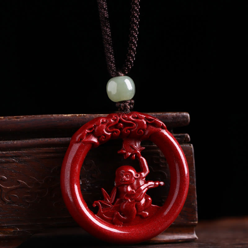 KarmaRipple's Chinese Zodiac Cinnabar Hetian Jade Peace Buckle Calm Pendant Necklace p17