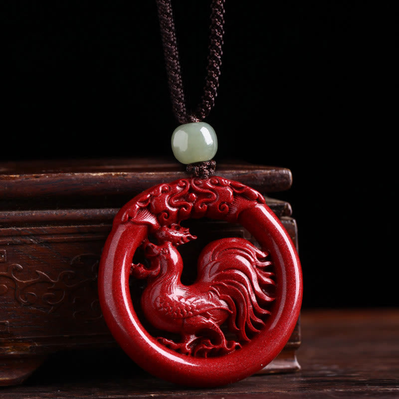 KarmaRipple's Chinese Zodiac Cinnabar Hetian Jade Peace Buckle Calm Pendant Necklace p55