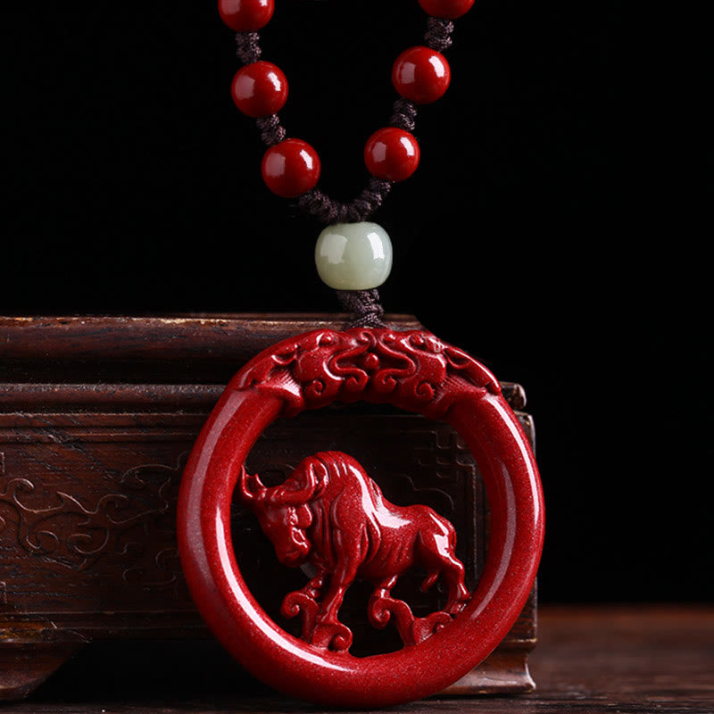 KarmaRipple's Chinese Zodiac Cinnabar Hetian Jade Peace Buckle Calm Pendant Necklace p42