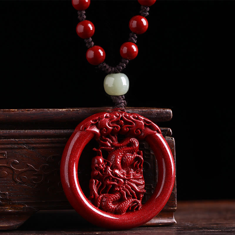 KarmaRipple's Chinese Zodiac Cinnabar Hetian Jade Peace Buckle Calm Pendant Necklace p48