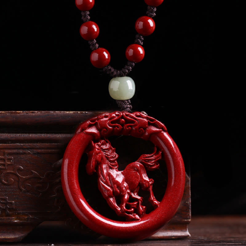 KarmaRipple's Chinese Zodiac Cinnabar Hetian Jade Peace Buckle Calm Pendant Necklace p50