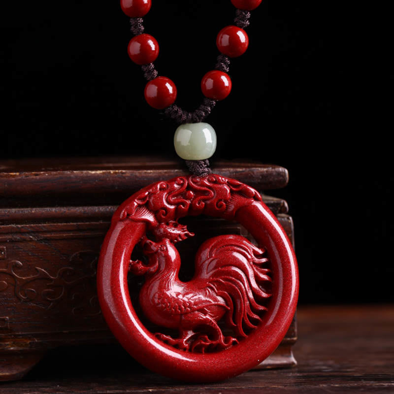 KarmaRipple's Chinese Zodiac Cinnabar Hetian Jade Peace Buckle Calm Pendant Necklace p56