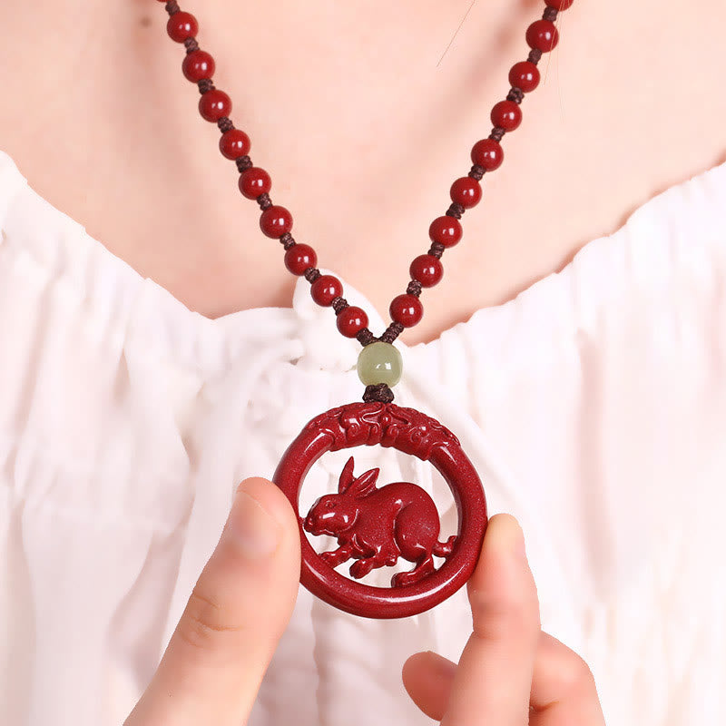 KarmaRipple's Chinese Zodiac Cinnabar Hetian Jade Peace Buckle Calm Pendant Necklace p33
