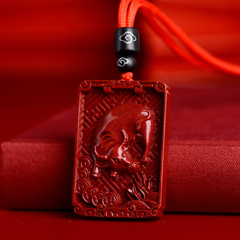 KarmaRipple's Chinese Zodiac Cinnabar Rectangle Calm Pendant Necklace p3