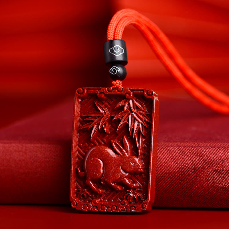 KarmaRipple's Chinese Zodiac Cinnabar Rectangle Calm Pendant Necklace p5