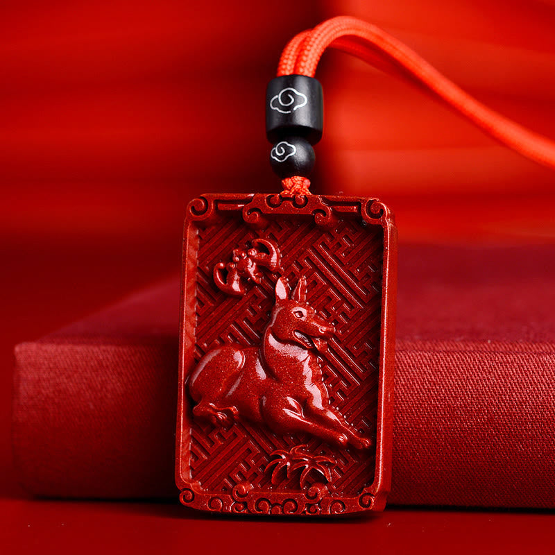 KarmaRipple's Chinese Zodiac Cinnabar Rectangle Calm Pendant Necklace p29