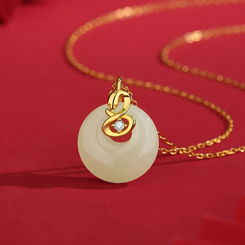 KarmaRipple's 925 Sterling Silver Hetian Jade Year Of The Snake Peace Buckle Blessing Pendant Necklace p11