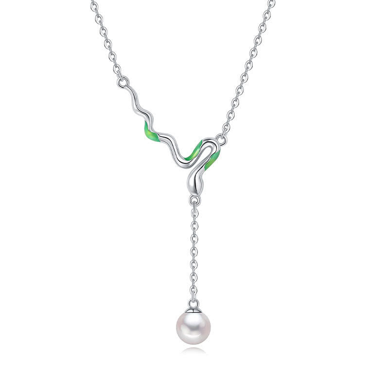 KarmaRipple's 925 Sterling Silver Pearl Bead Year Of The Snake Balancing Pendant Necklace p5