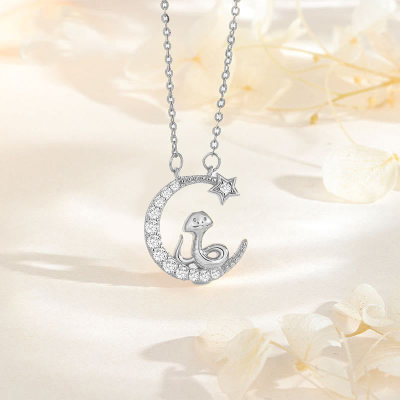 KarmaRipple's 925 Sterling Silver Moon Snake Year Of The Snake Blessing Pendant Necklace p10