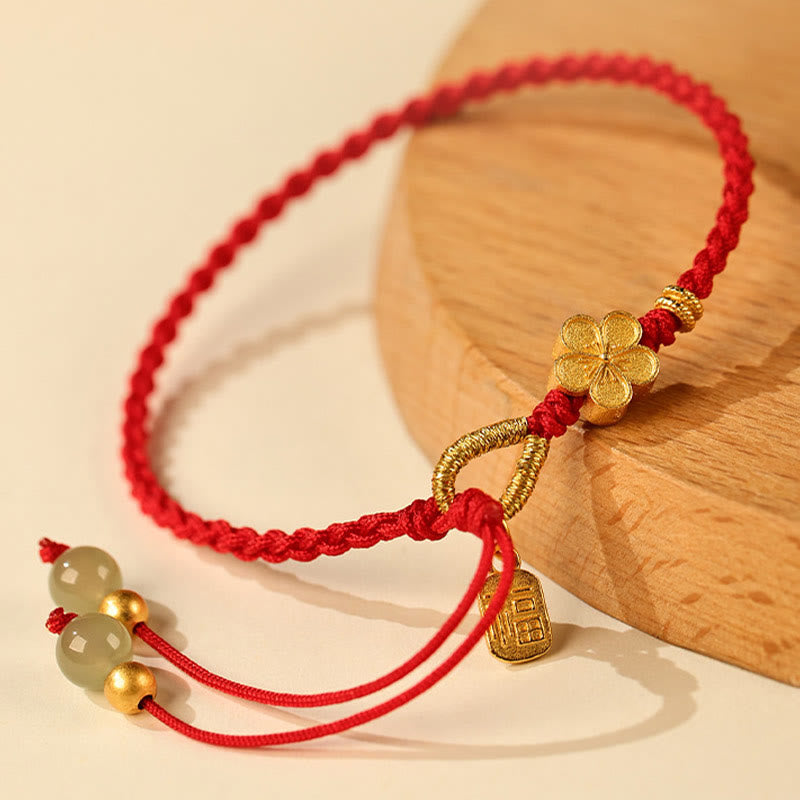 KarmaRipple's Hetian Jade Small Peach Blossom Fu Character Talisman Fortune String Bracelet p5