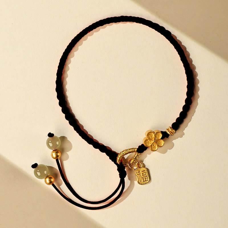 KarmaRipple's Hetian Jade Small Peach Blossom Fu Character Talisman Fortune String Bracelet p12