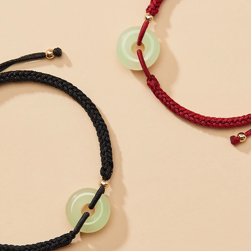 KarmaRipple's Authentic Hetian Jade Peace Buckle Fu Character Protection Fortune Woven Bracelet p25