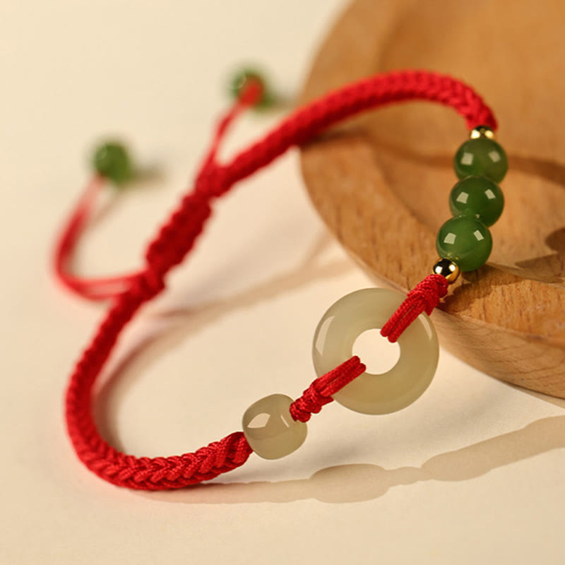 KarmaRipple's Authentic Hetian Jade Peace Buckle Red String Protection Fortune Bracelet p1
